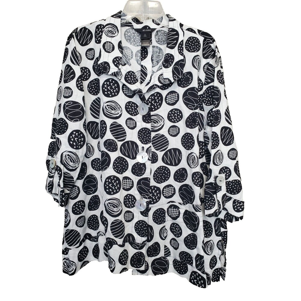 Ali Miles Linen Artsy Button-Up Tunic Size XL Lagenlook Coastal Art to Wear
